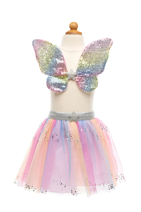 Great Pretenders Rainbow Sequin Skirt, Wings And Wand Size 4-6