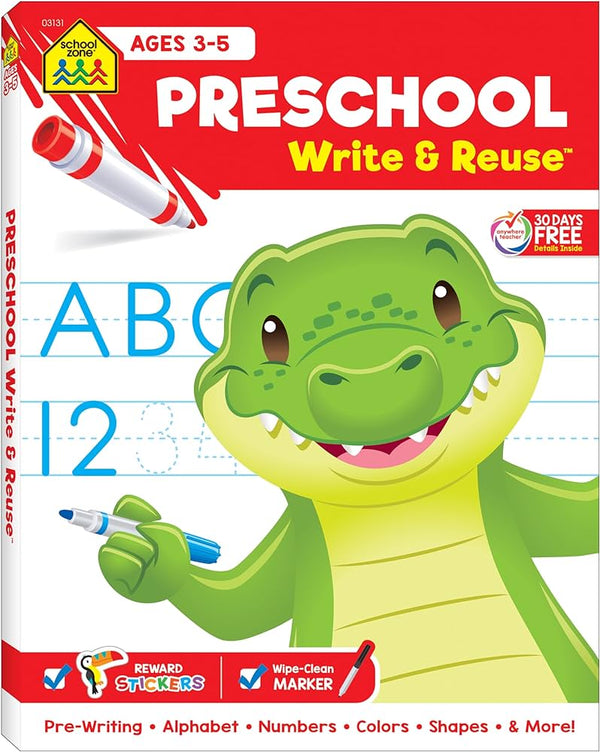 School Zone Preschool Write & Reuse Activity Workbook