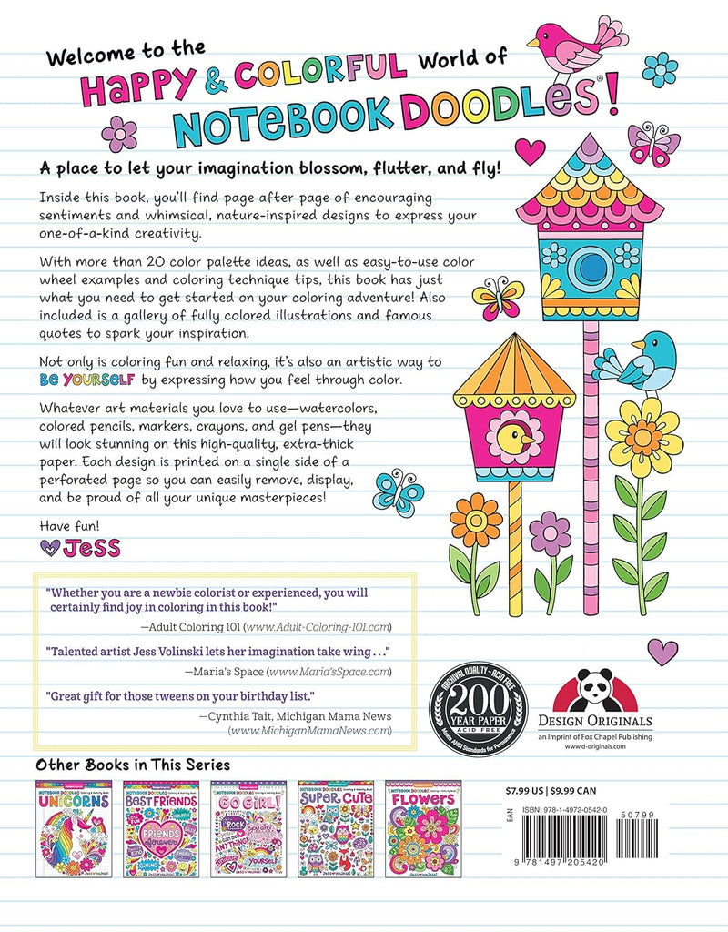 Birds Blooms And Butterflies Notebook Doodles Colouring And Activity Book