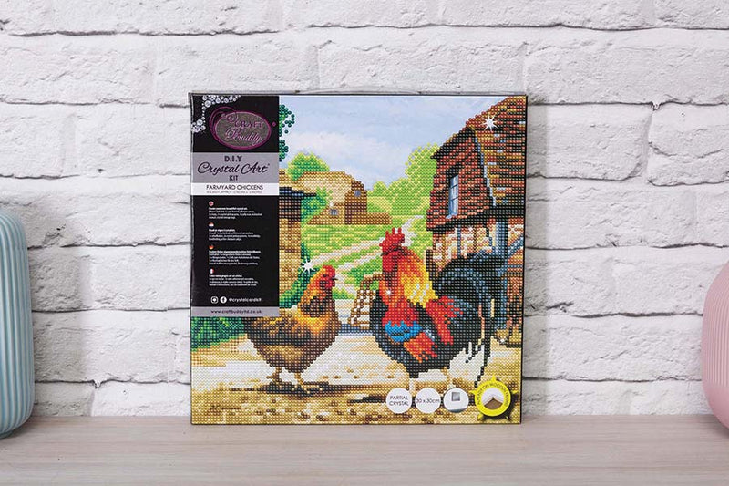 Crystal Art Medium Framed Kit Farmyard Chickens