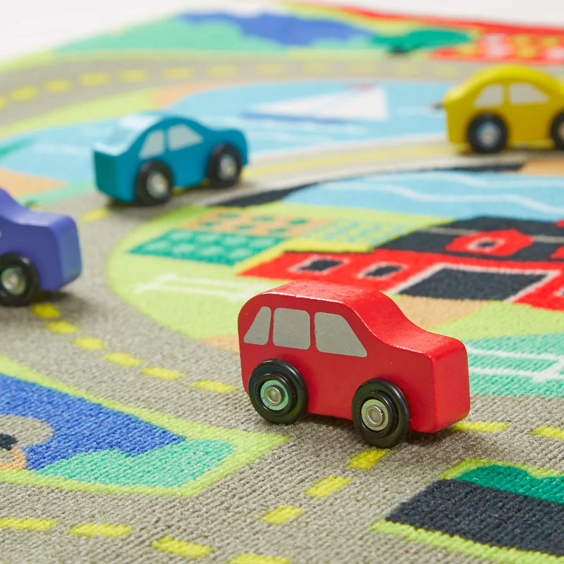 Melissa & Doug Rug Around The Town With 4 Wooden Cars