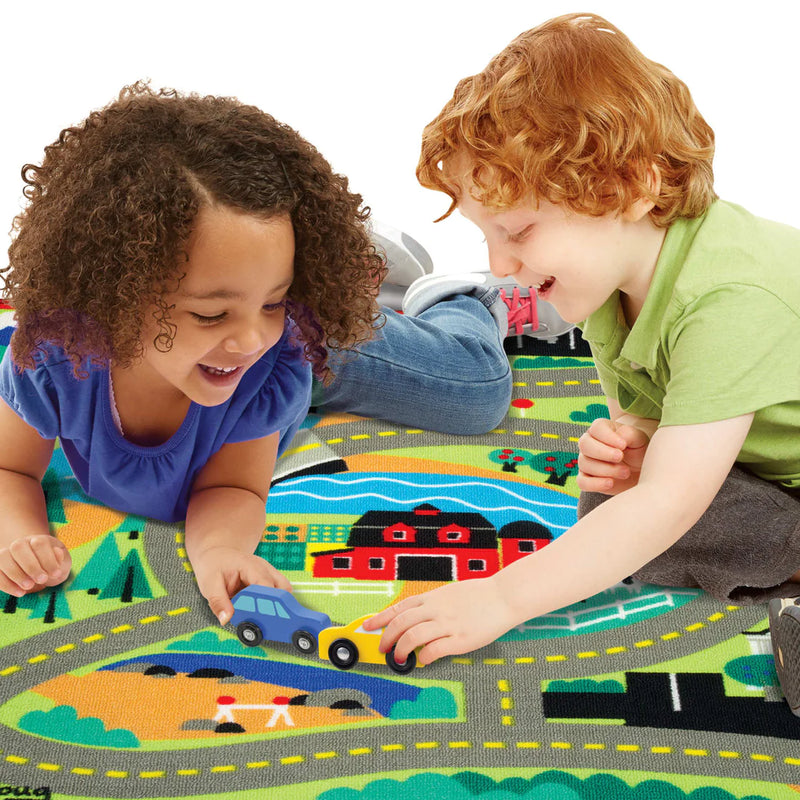 Melissa & Doug Rug Around The Town With 4 Wooden Cars