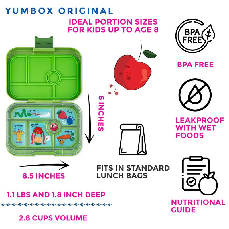 Yumbox 6 Compartment Original Matcha Green-Funny Monsters Tray