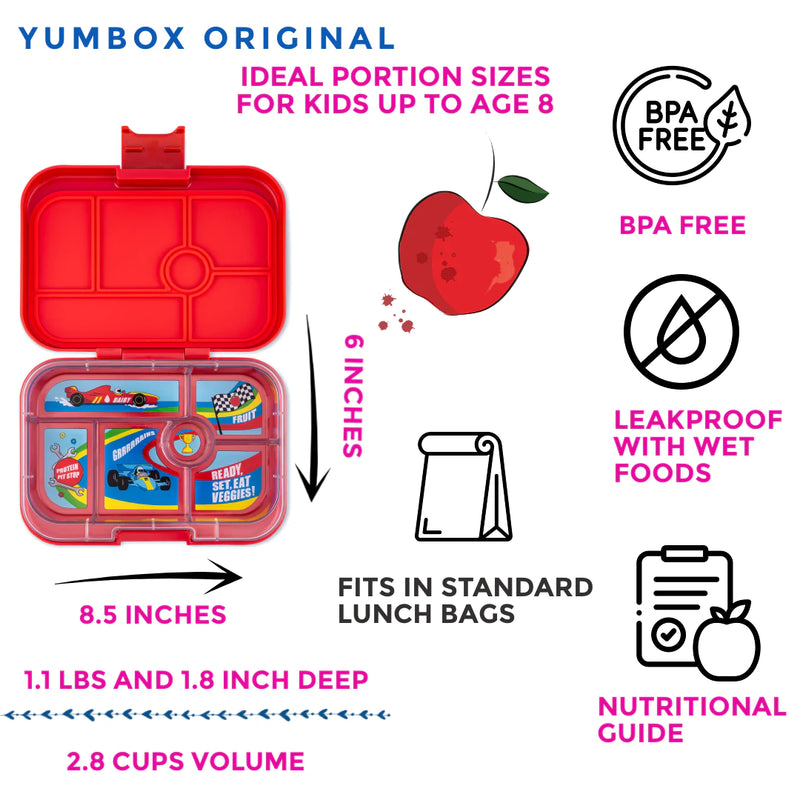 Yumbox 6 Compartment Original Roar Red- Race Car Tray