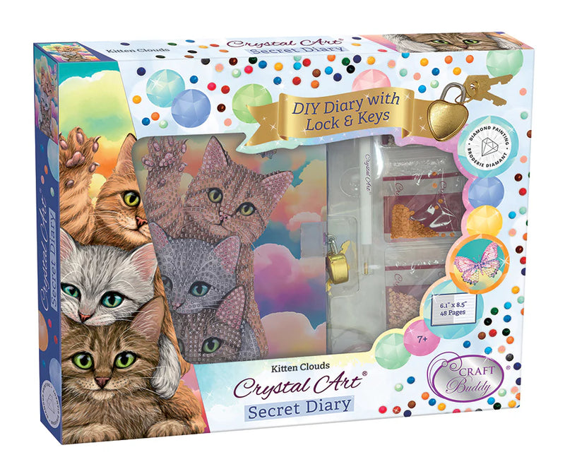 Crystal Art Secret Diary Kit: Kitten Clouds