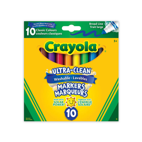 Crayola Ultra-Clean Washable Broad Line Markers, 10 Colours