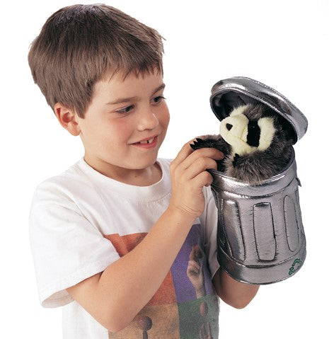 Folkmanis Raccoon In Garbage Can Puppet
