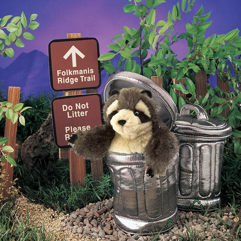 Folkmanis Raccoon In Garbage Can Puppet