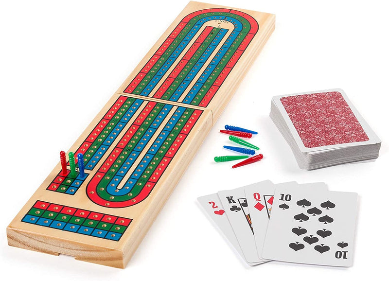 Cardinal Solid Wood Folding 3 Lane Cribbage Board With Playing Cards