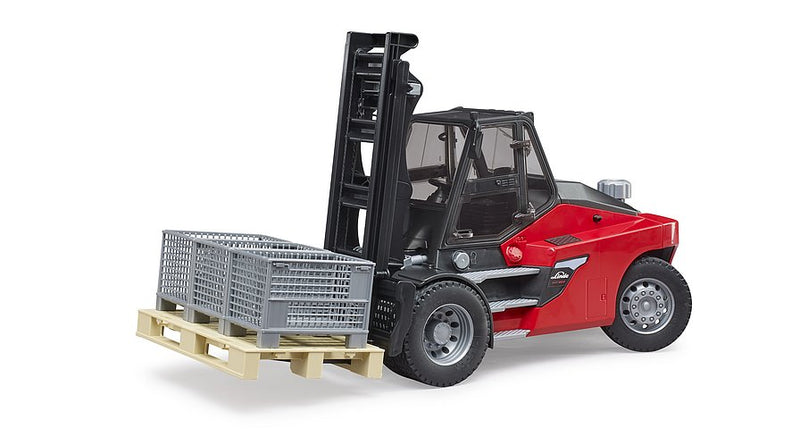 Bruder Linde HTI60 Forklift With Pallet And 3 Cargo Cages
