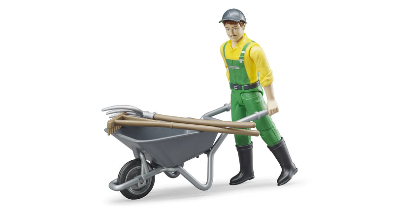 Bruder Farmer With Wheel Barrow And Accessories