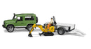 Bruder Land Rover With Trailer, Worker and JCB Excavator