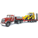 Bruder MACK Granite Flatbed Truck with JCB Loader Backhoe